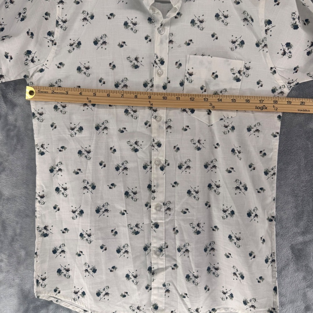 Flick Mens Short Sleeve Button Down Shirt White Floral Print Size Small - Picture 4 of 7